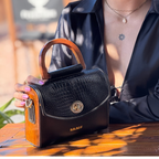 Bolso de Cuero con Solapa patron Cocodrilo  y Laterales de Madera – IULIUS-3
