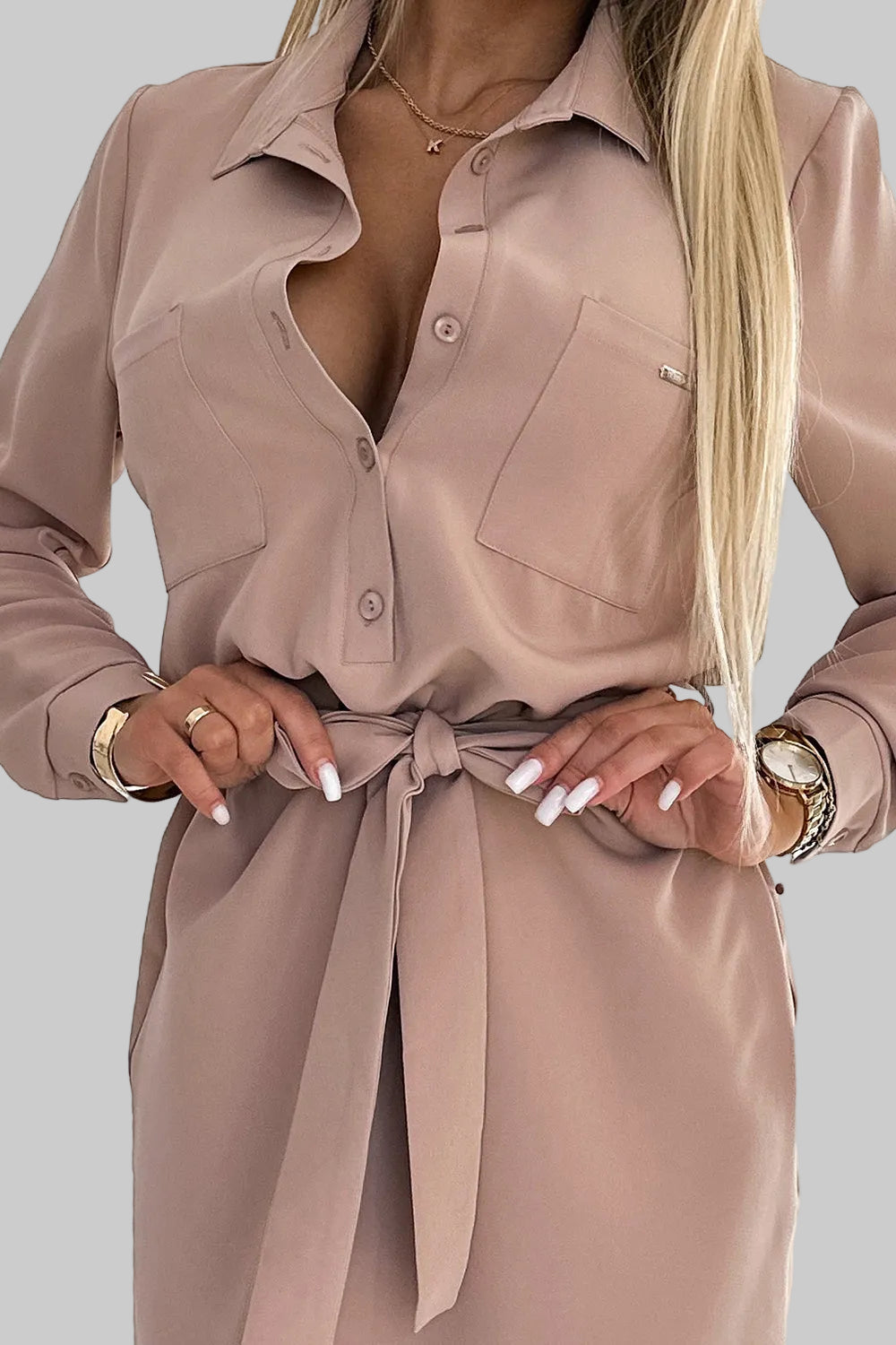 Numoco 284-2 CAMILLE Shirt dress with pockets - beige-4