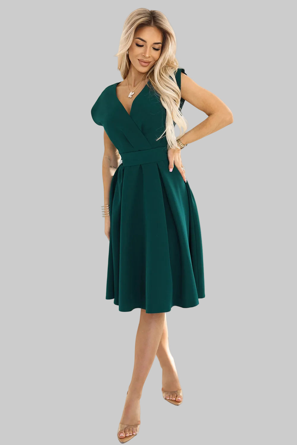 Numoco 348-11 SCARLETT - flared dress with a neckline - green-1