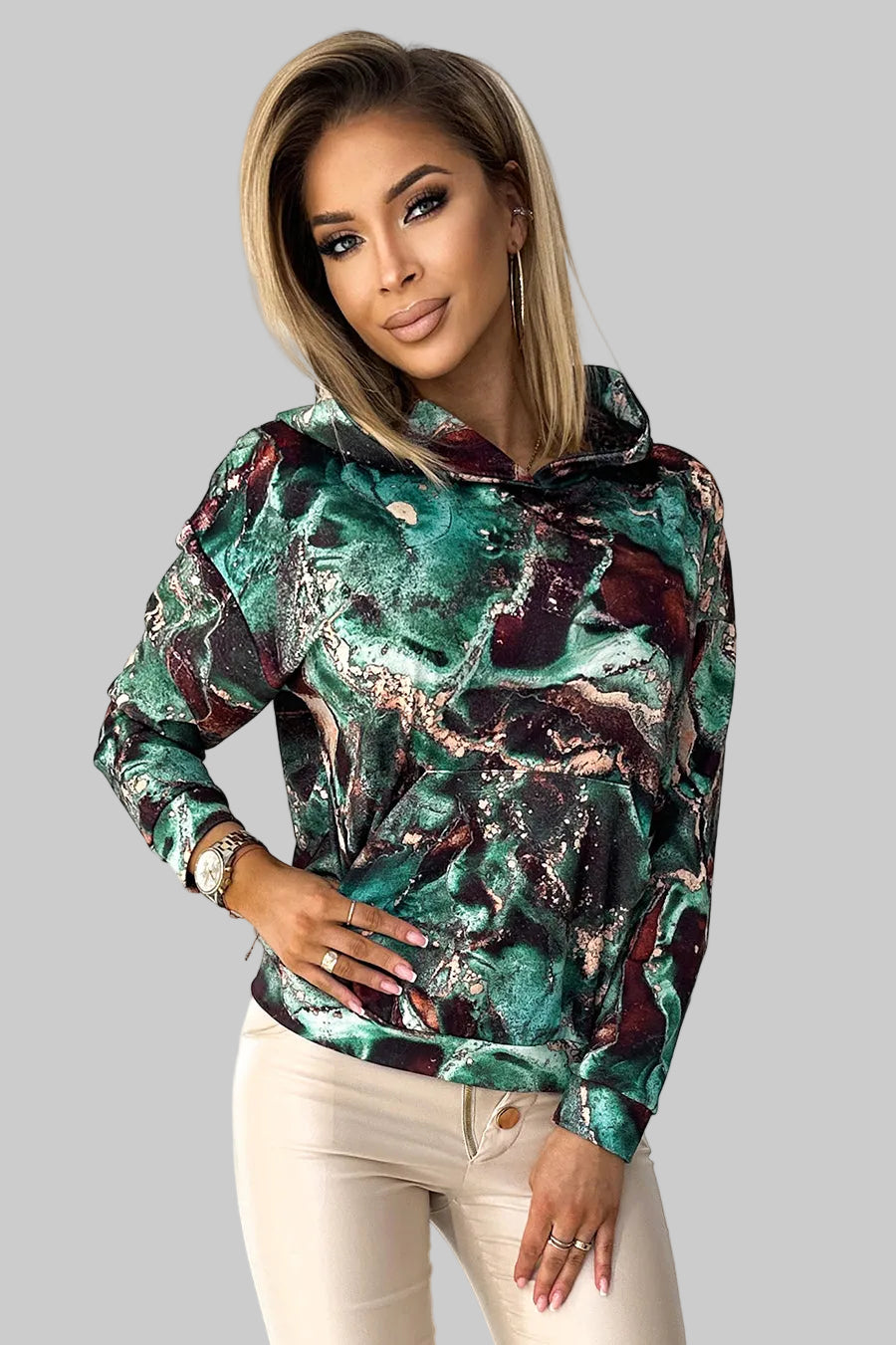 Numoco 390-2 Kangaroo hoodie - turquoise brown marble-3