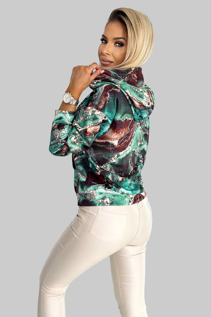 Numoco 390-2 Kangaroo hoodie - turquoise brown marble-2