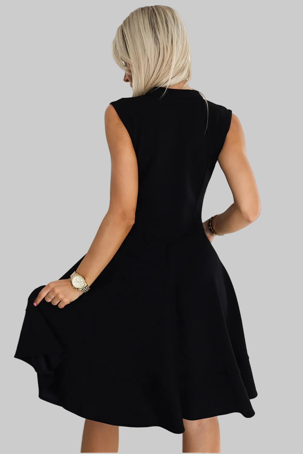Numoco 573-1 Flared dress with zipper in front - black-2