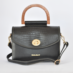 Bolso de Cuero con Solapa patron Cocodrilo  y Laterales de Madera – IULIUS-0