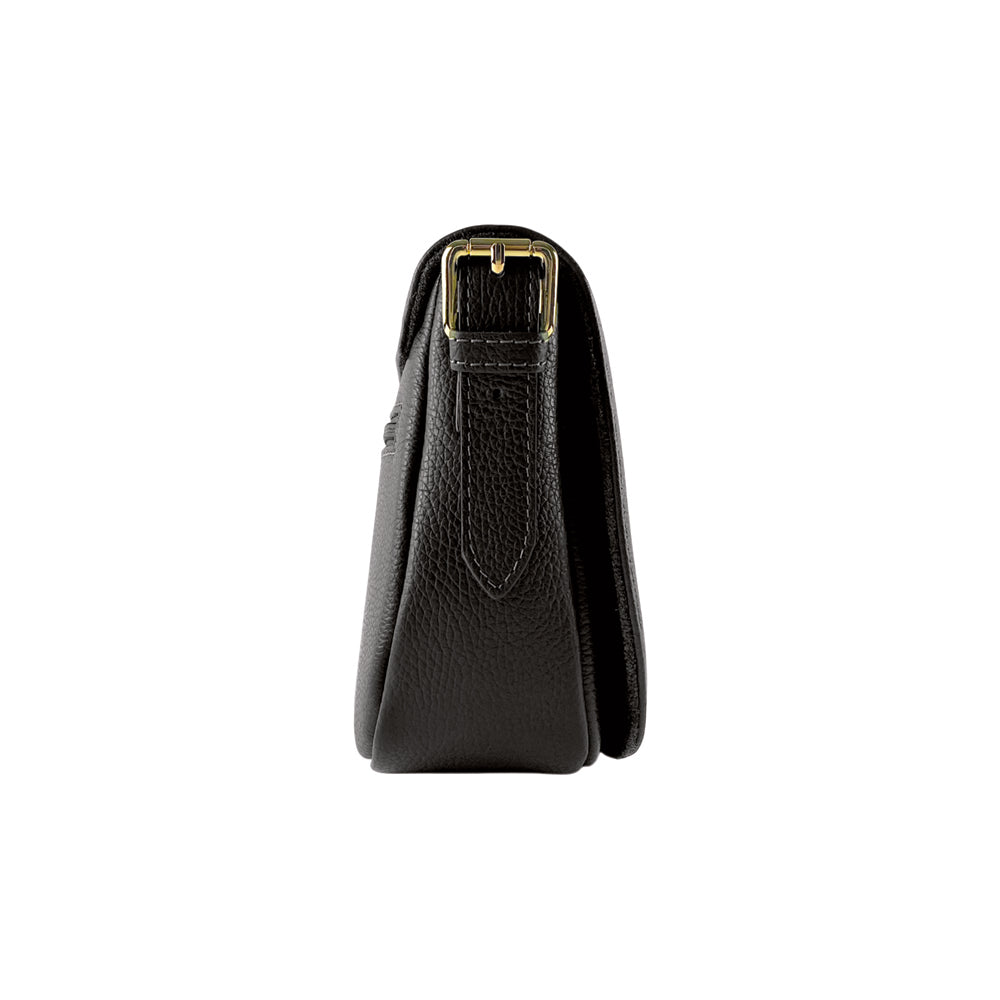 RB1002A | Made in Italy Genuine Leather Shoulder Bag with Removable Leather Shoulder Strap and Shiny Gold Metal Buckle Attachments - Black Color - Size: 26 x 20 x 10 cm.-3
