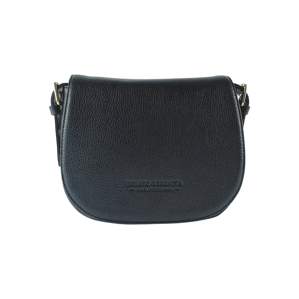 RB1002A | Made in Italy Genuine Leather Shoulder Bag with Removable Leather Shoulder Strap and Shiny Gold Metal Buckle Attachments - Black Color - Size: 26 x 20 x 10 cm.-4