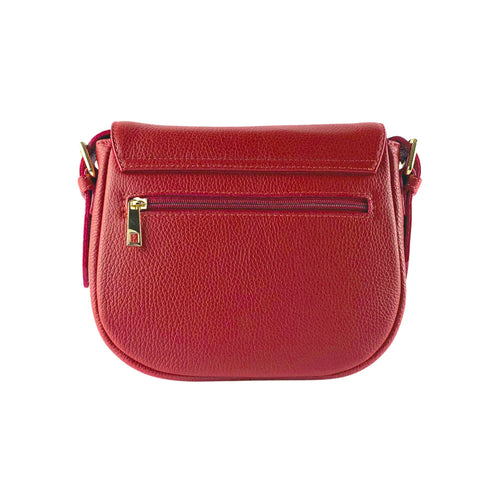 RB1002V | Made in Italy Genuine Leather Shoulder Bag with Removable Leather Shoulder Strap and Shiny Gold Metal Buckle Attachments - Red Color - Size: 26 x 20 x 10 cm.-1