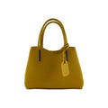 RB1004R | Genuine Leather Hand Bag Made in Italy with Removable Shoulder Strap and Gunmetal Metal Carabiner Attachments - Mustard Color - Size: 33 x 25 x 15 cm + Handles 13 cm-0