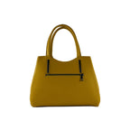 RB1004R | Genuine Leather Hand Bag Made in Italy with Removable Shoulder Strap and Gunmetal Metal Carabiner Attachments - Mustard Color - Size: 33 x 25 x 15 cm + Handles 13 cm-1