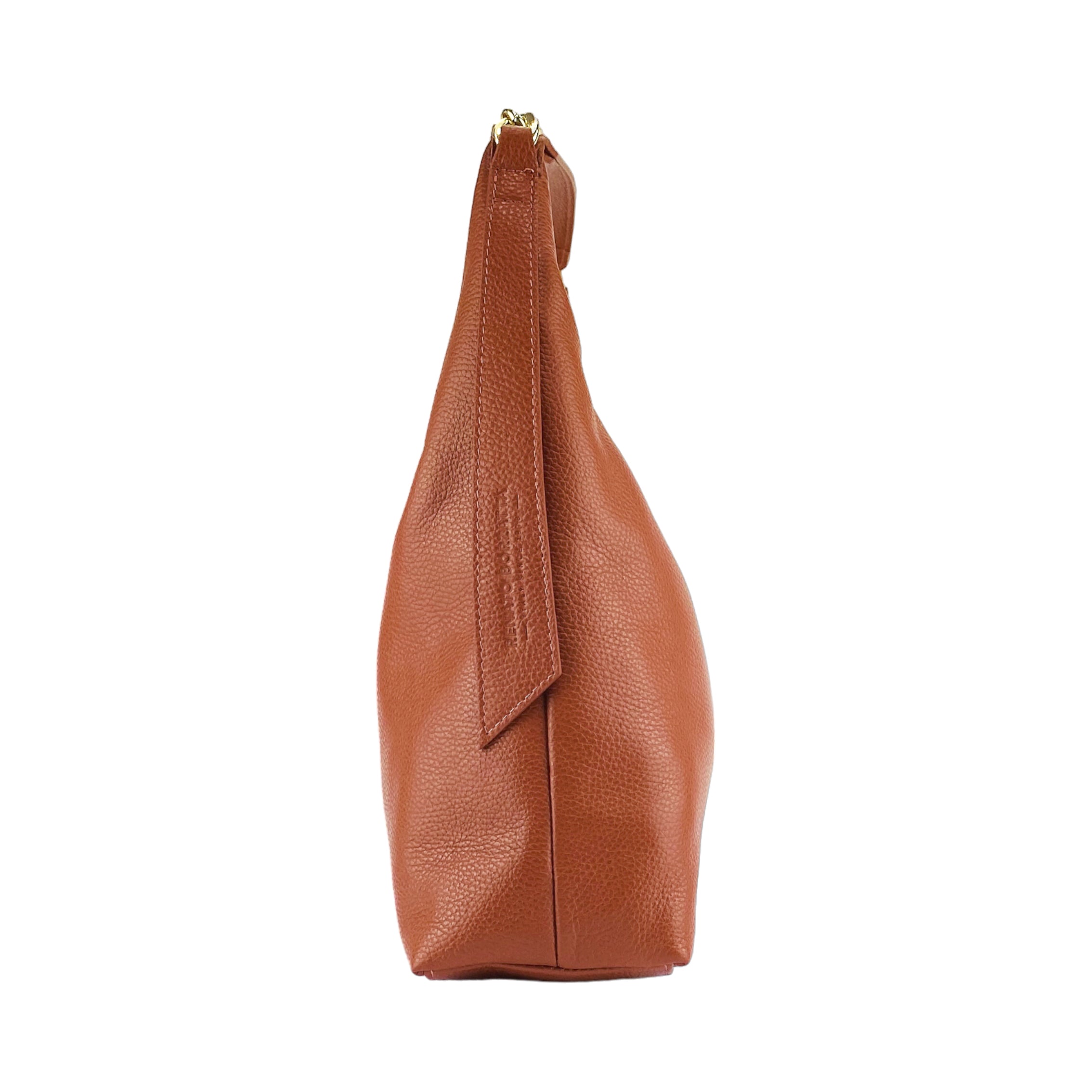 RB1017AM | Women's Soft Shoulder Bag in Genuine Leather Made in Italy with single handle and removable shoulder strap. Shiny Gold metal snap hook attachments - Paprika color - Dimensions: cm 36 x 40 x 13-3