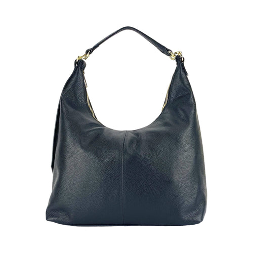 RB1017A | Women's Soft Shoulder Bag in Genuine Leather Made in Italy with a single handle and removable shoulder strap. Attachments with shiny gold metal snap hooks - Color: Black - Dimensions: 36 x 40 x 13 cm-1