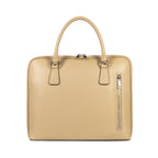 RB1019AQ | Made in Italy Genuine Leather Unisex Business Briefcase with removable shoulder strap. Polished Nickel metal snap hook attachments - Taupe color - Dimensions: cm 37 x 29 x 6.5-2