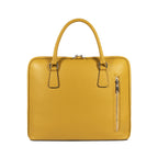 RB1019AR | Made in Italy Genuine Leather Unisex Business Briefcase with removable shoulder strap. Shiny Nickel metal snap hook attachments - Mustard color - Dimensions: cm 37 x 29 x 6.5-2