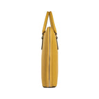 RB1019AR | Made in Italy Genuine Leather Unisex Business Briefcase with removable shoulder strap. Shiny Nickel metal snap hook attachments - Mustard color - Dimensions: cm 37 x 29 x 6.5-3
