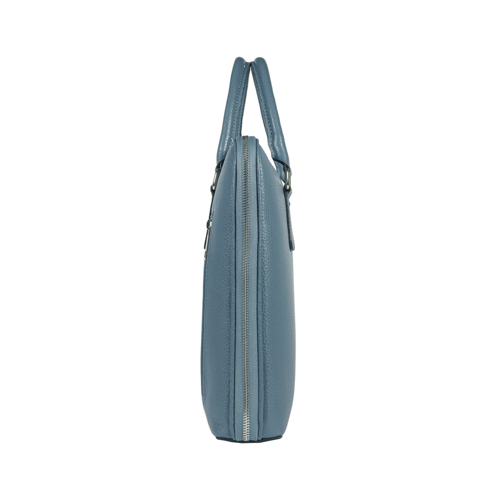 RB1019P | Made in Italy Genuine Leather Unisex Business Briefcase with removable shoulder strap. Shiny Nickel metal snap hook attachments - Avio color - Dimensions: cm 37 x 29 x 6.5-3