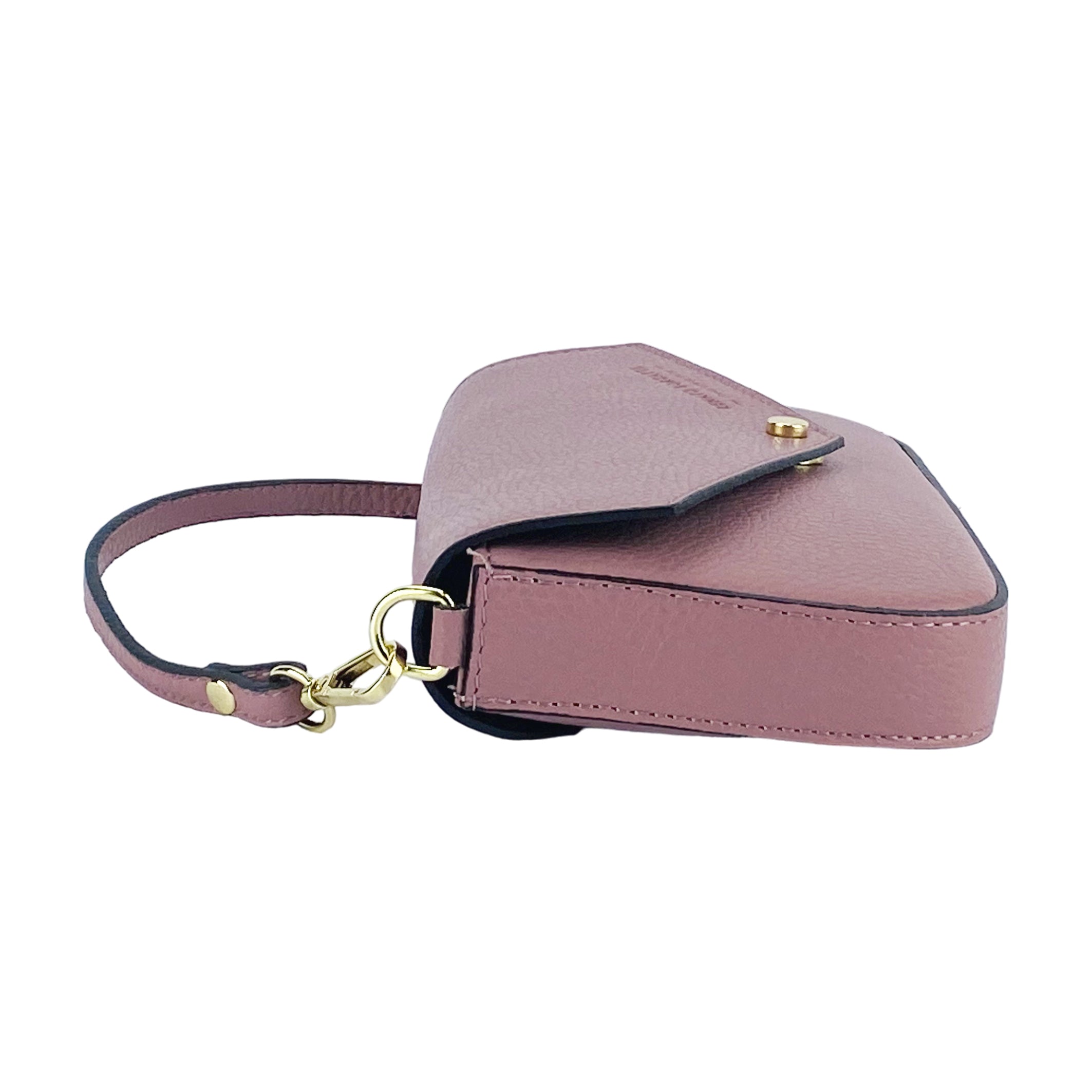 RB1023AZ | Small Shoulder Bag with Removable Chain Strap in Genuine Leather Made in Italy. Flap Closure. Shiny Gold metal hardware - Antique Pink color - Dimensions: 22 x 12 x 3 cm.-3