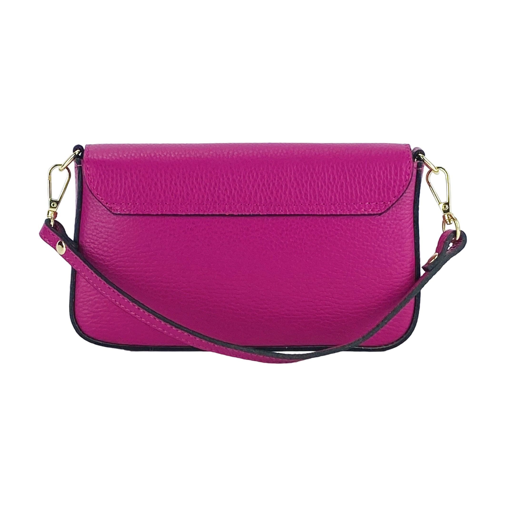 RB1023BE | Small Shoulder Bag with Removable Chain Strap in Genuine Leather Made in Italy. Flap Closure. Shiny Gold metal hardware - Fuxia color - Dimensions: 22 x 12 x 3 cm.-4