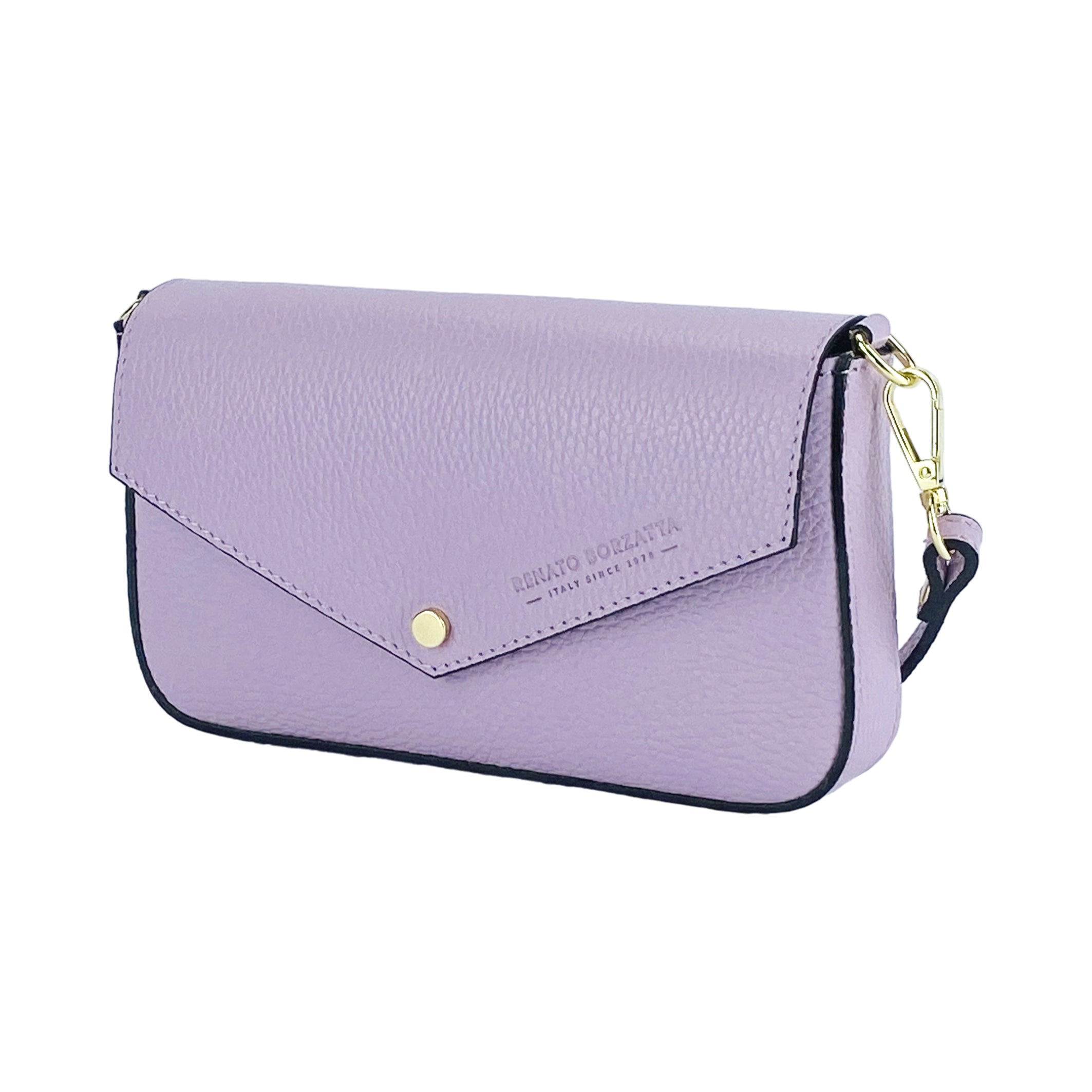 RB1023CI | Small Shoulder Bag with Removable Chain Strap in Genuine Leather Made in Italy. Closure flap - Lilac color - Dimensions: 22 x 12 x 3 cm.-0