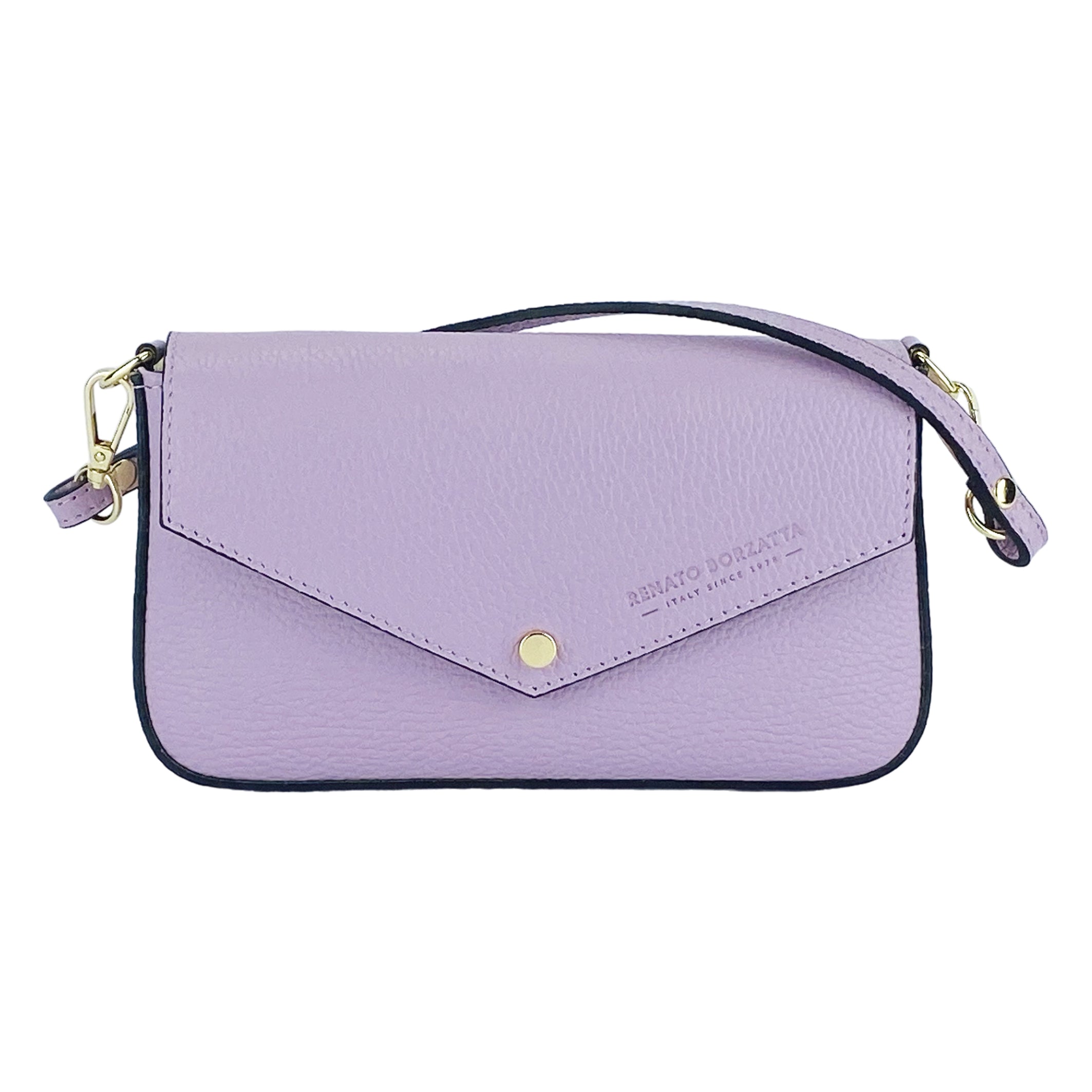 RB1023CI | Small Shoulder Bag with Removable Chain Strap in Genuine Leather Made in Italy. Closure flap - Lilac color - Dimensions: 22 x 12 x 3 cm.-1