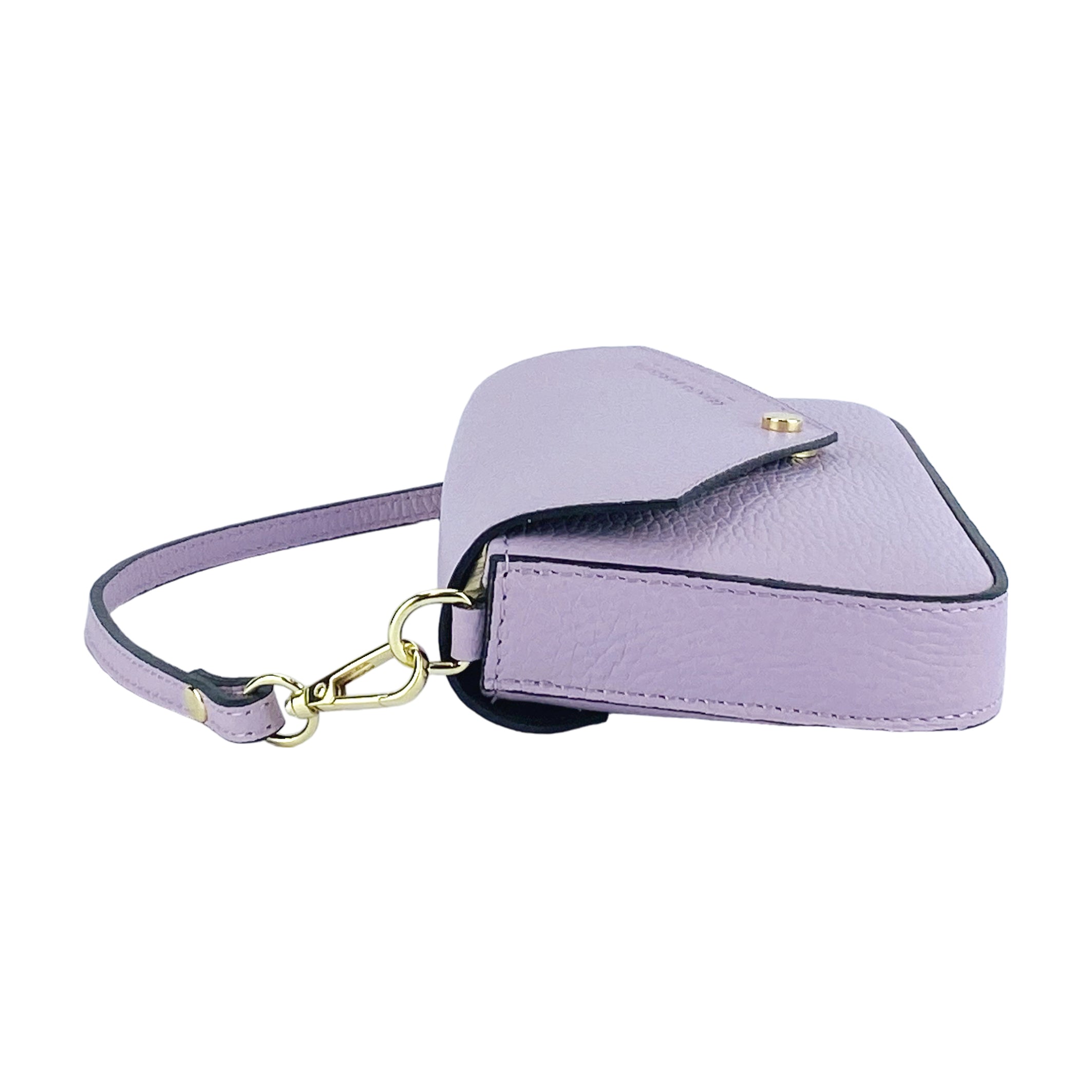 RB1023CI | Small Shoulder Bag with Removable Chain Strap in Genuine Leather Made in Italy. Closure flap - Lilac color - Dimensions: 22 x 12 x 3 cm.-3