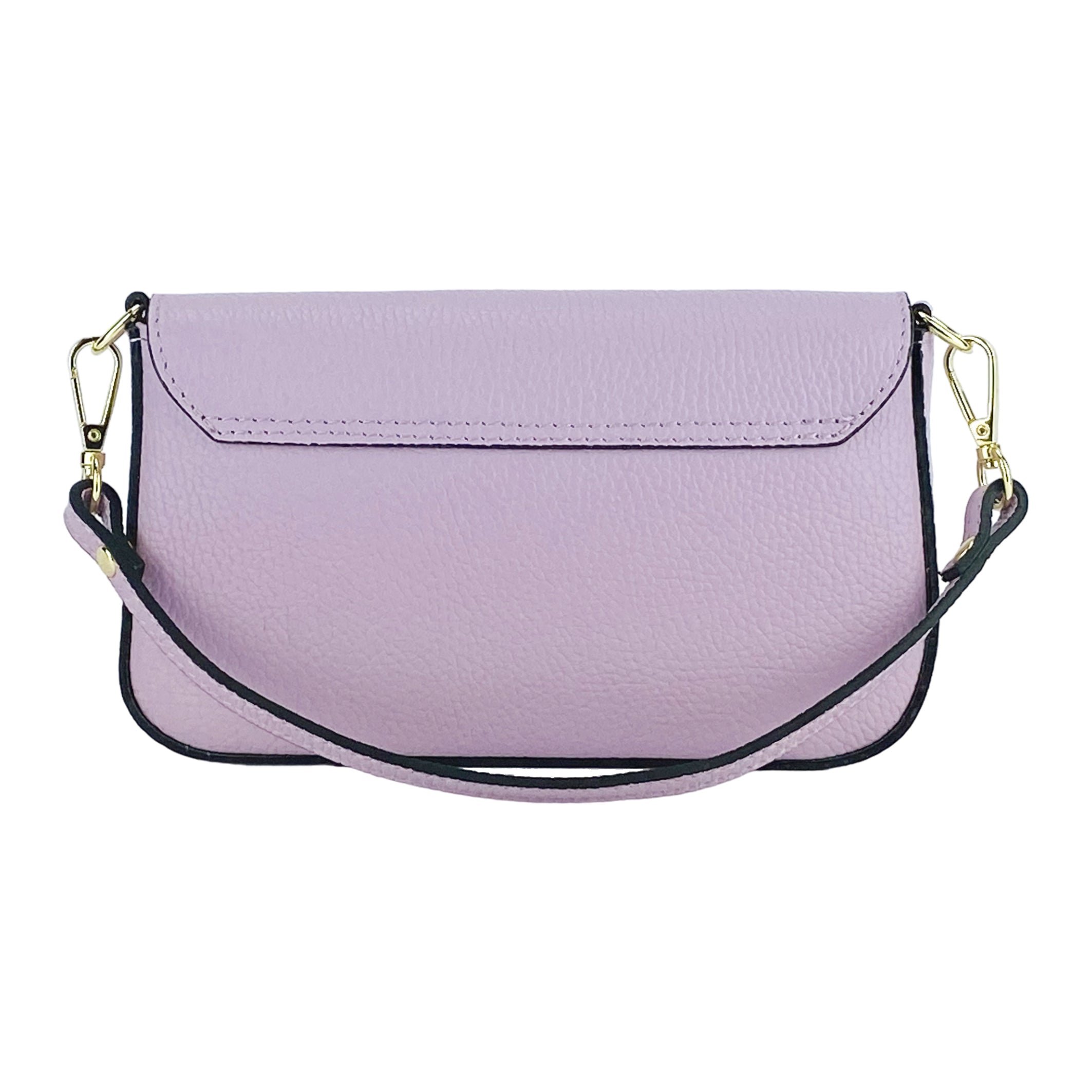 RB1023CI | Small Shoulder Bag with Removable Chain Strap in Genuine Leather Made in Italy. Closure flap - Lilac color - Dimensions: 22 x 12 x 3 cm.-4