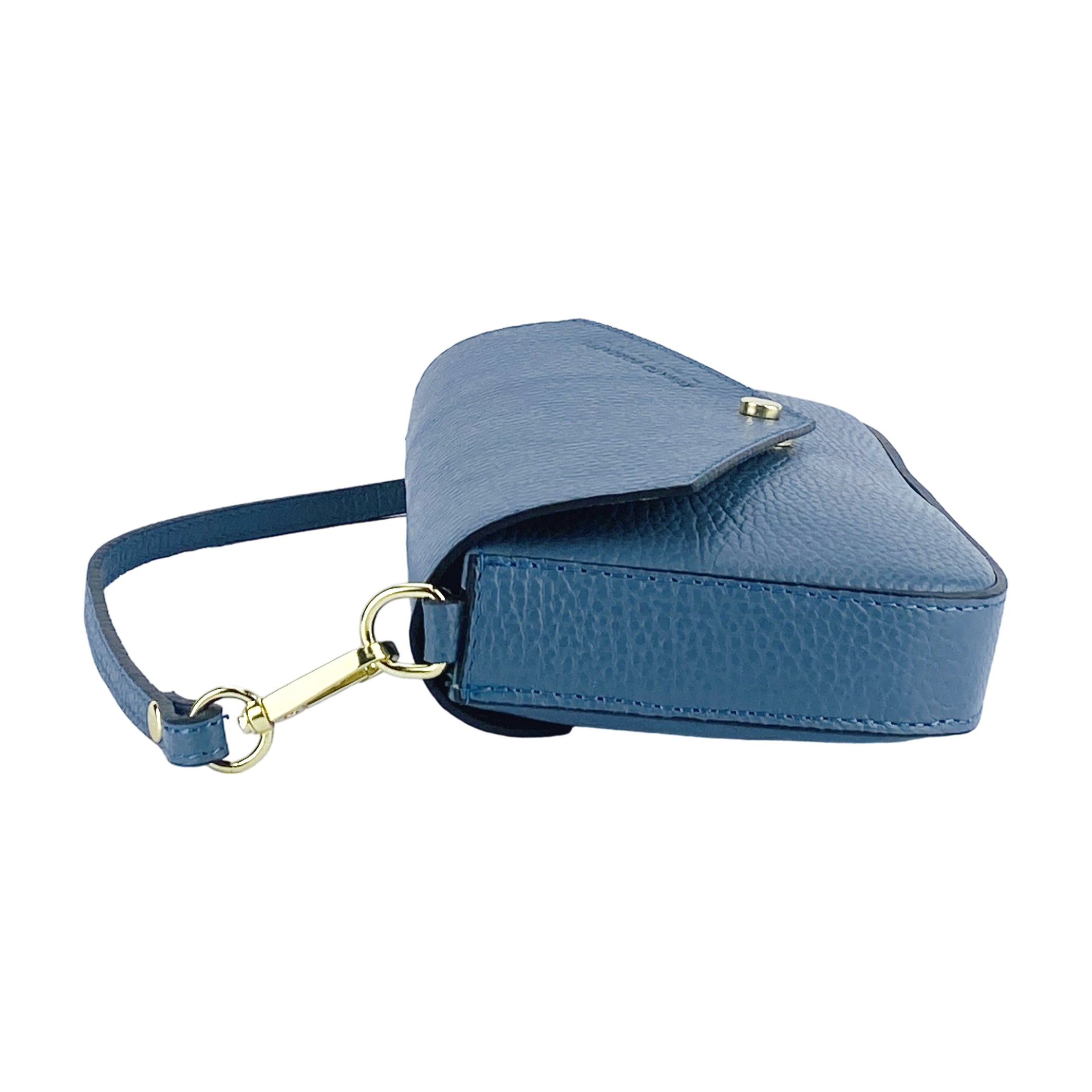 RB1023P | Small Shoulder Bag with Removable Chain Strap in Genuine Leather Made in Italy. Flap Closure. Shiny Gold metal hardware - Avio color - Dimensions: 22 x 12 x 3 cm.-3