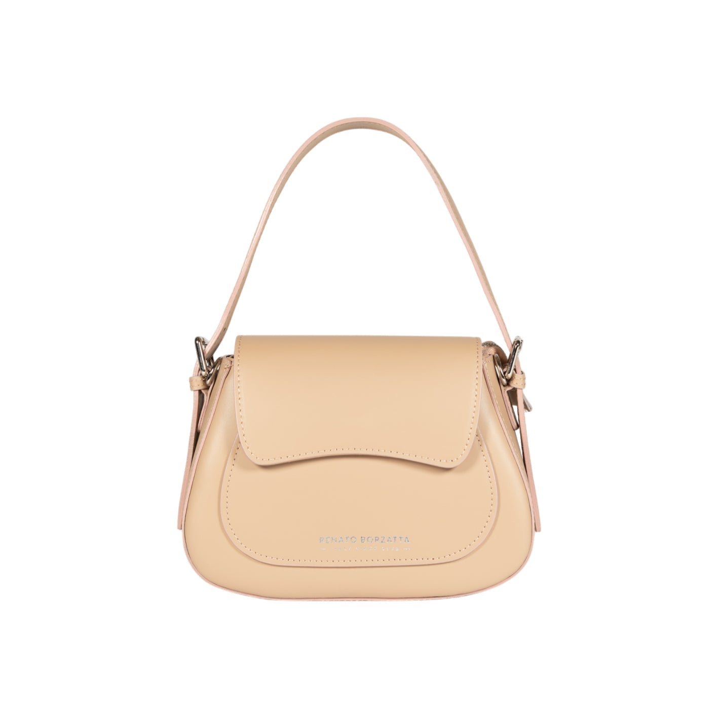 RB1030AL | EMMA Women's Shoulder Bag with flap in Genuine Leather Made in Italy. Shiny Silver metal hardware - Beige color - Dimensions: 24 x 18 x 9 cm + 14.5 (Handle light)-0