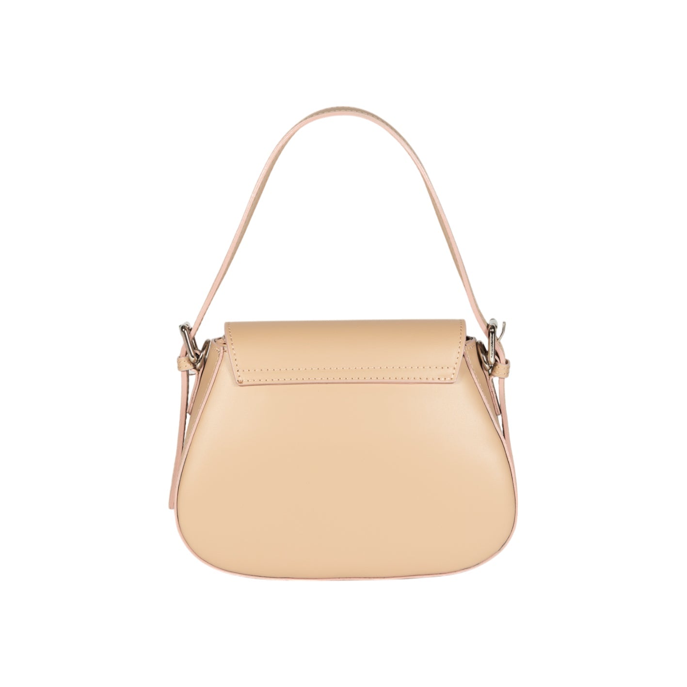 RB1030AL | EMMA Women's Shoulder Bag with flap in Genuine Leather Made in Italy. Shiny Silver metal hardware - Beige color - Dimensions: 24 x 18 x 9 cm + 14.5 (Handle light)-2