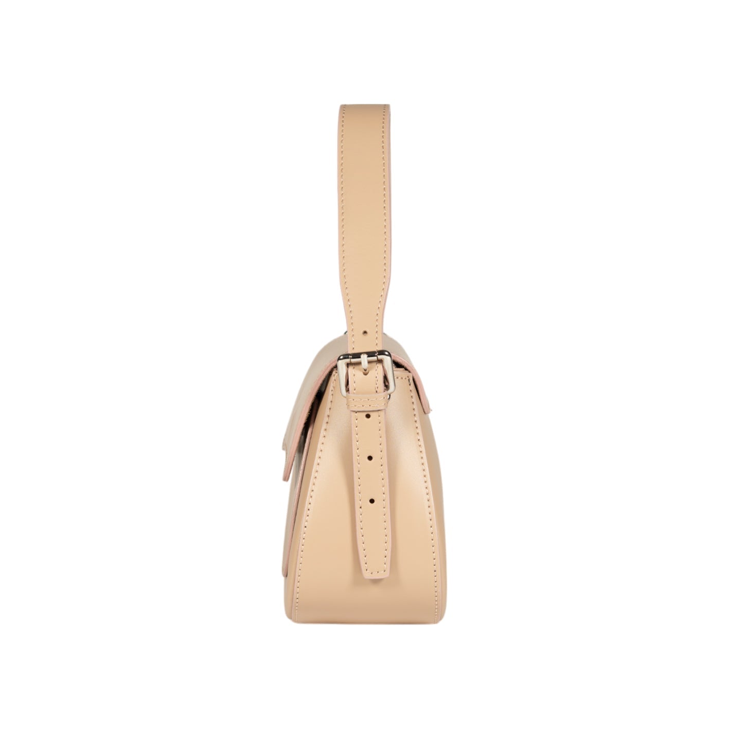 RB1030AL | EMMA Women's Shoulder Bag with flap in Genuine Leather Made in Italy. Shiny Silver metal hardware - Beige color - Dimensions: 24 x 18 x 9 cm + 14.5 (Handle light)-3