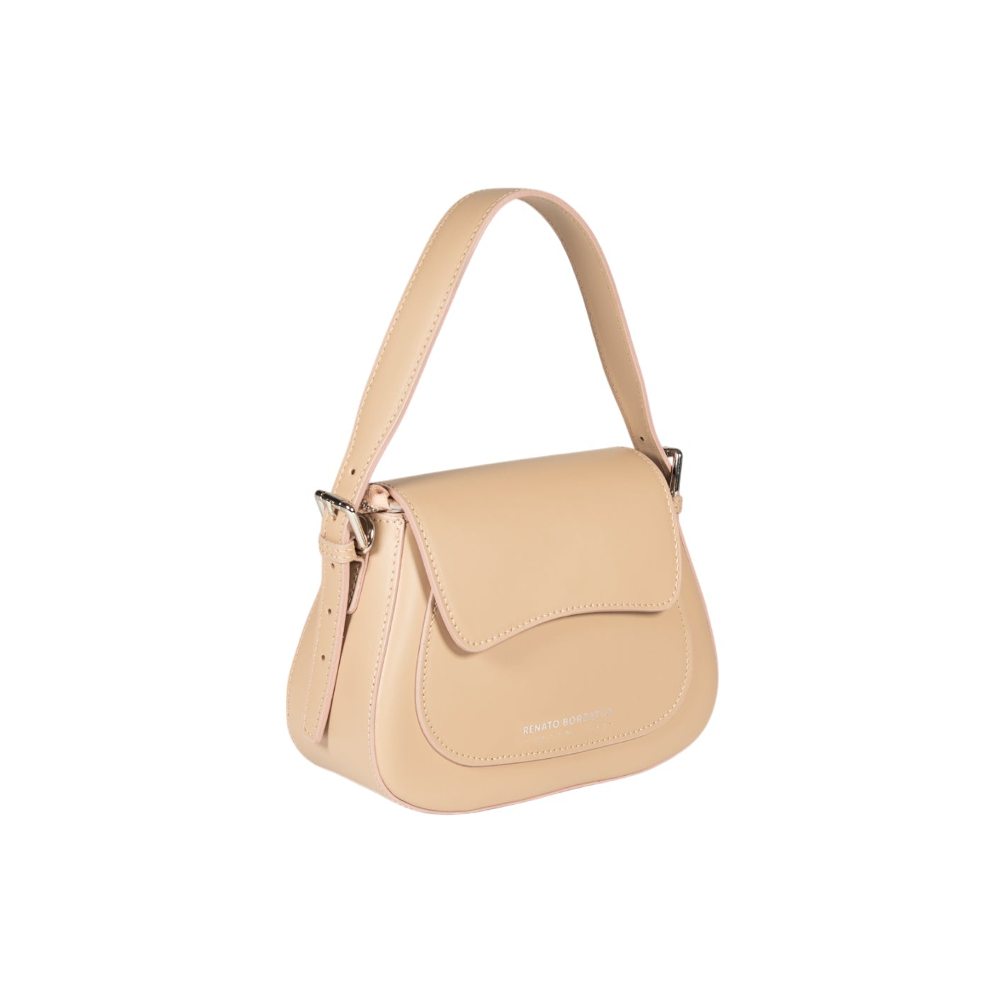 RB1030AL | EMMA Women's Shoulder Bag with flap in Genuine Leather Made in Italy. Shiny Silver metal hardware - Beige color - Dimensions: 24 x 18 x 9 cm + 14.5 (Handle light)-4