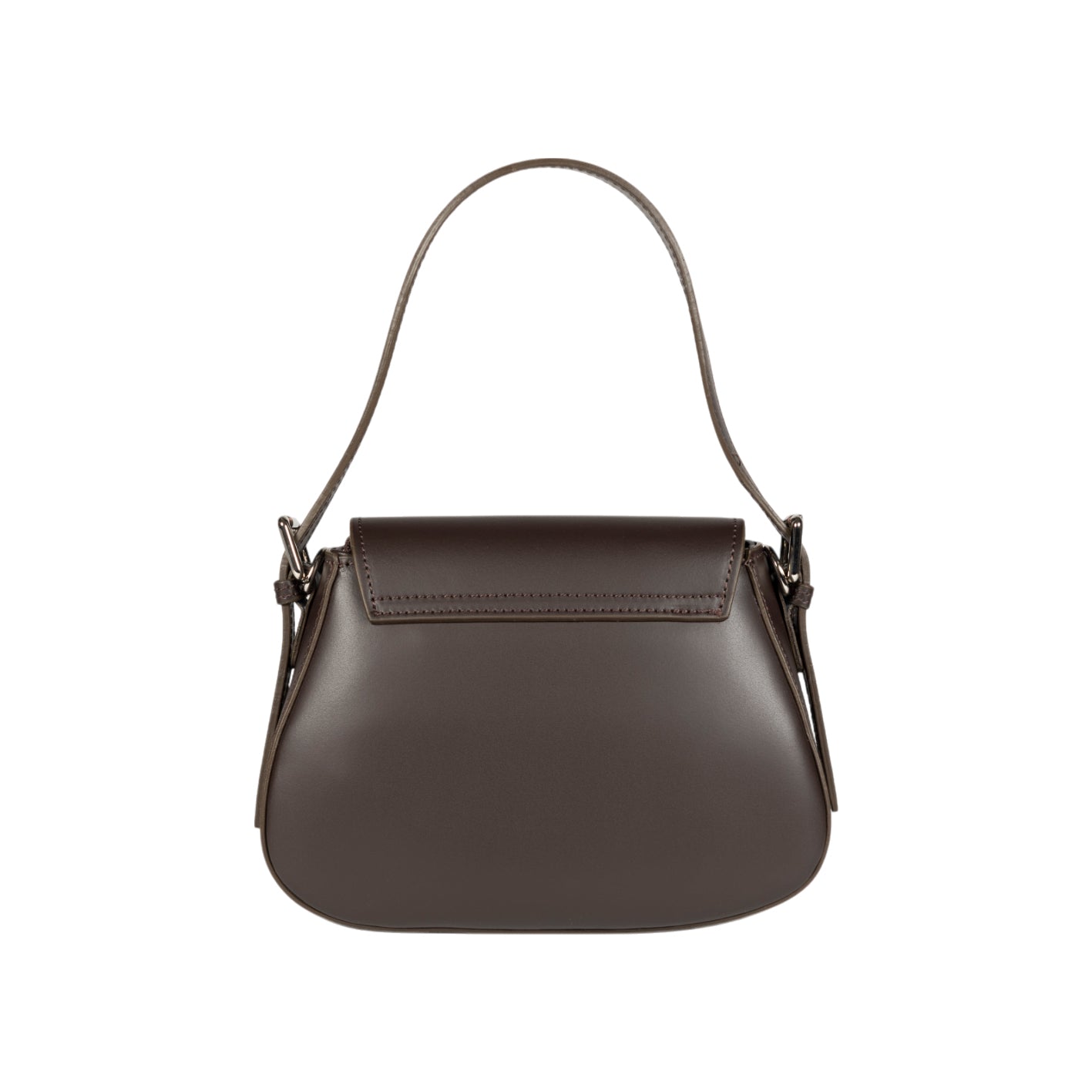 RB1030B | EMMA Women's Shoulder Bag with flap in Genuine Leather Made in Italy. Polished Silver metal hardware - Dark Head color - Dimensions: 24 x 18 x 9 cm + 14.5 (Handle light)-2