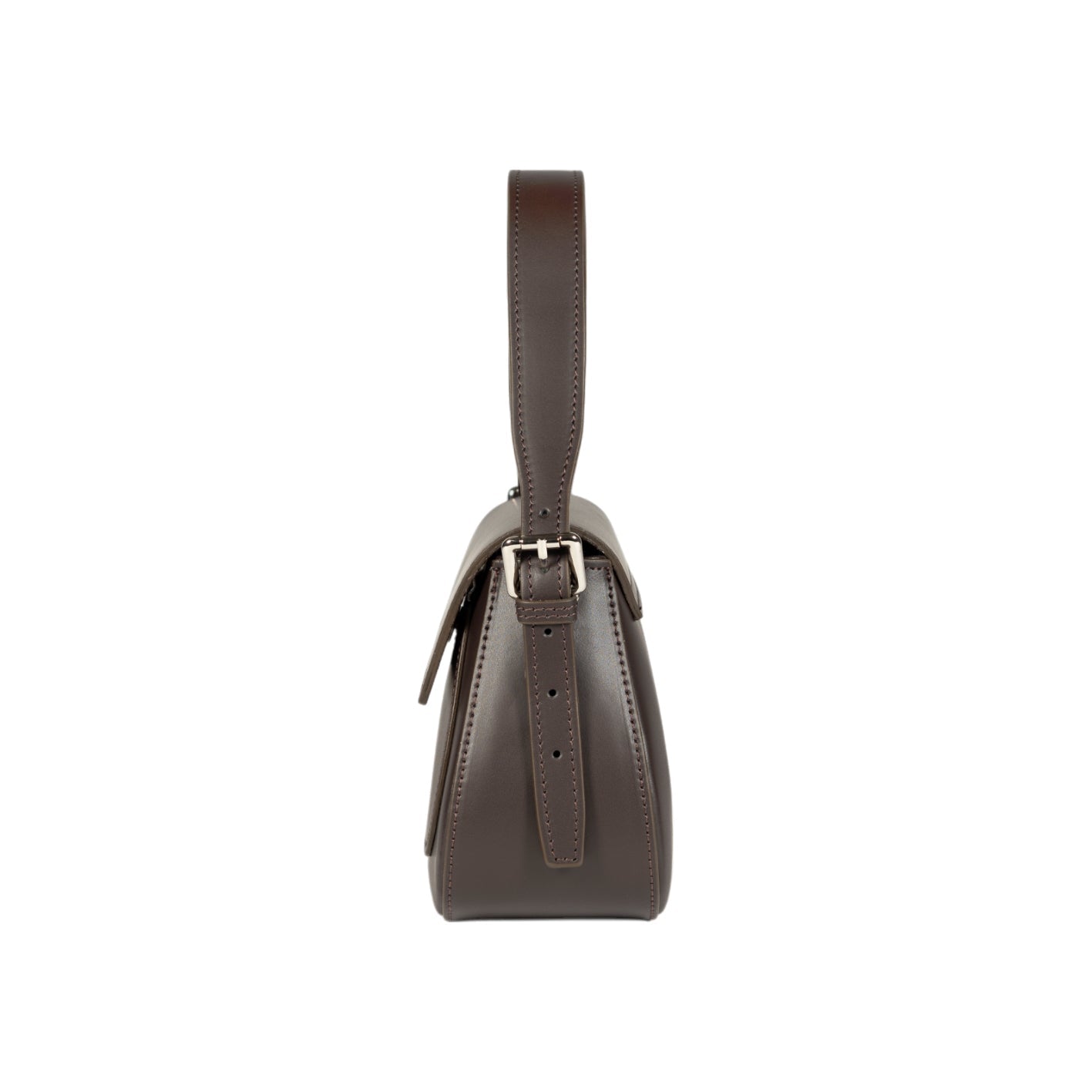 RB1030B | EMMA Women's Shoulder Bag with flap in Genuine Leather Made in Italy. Polished Silver metal hardware - Dark Head color - Dimensions: 24 x 18 x 9 cm + 14.5 (Handle light)-3