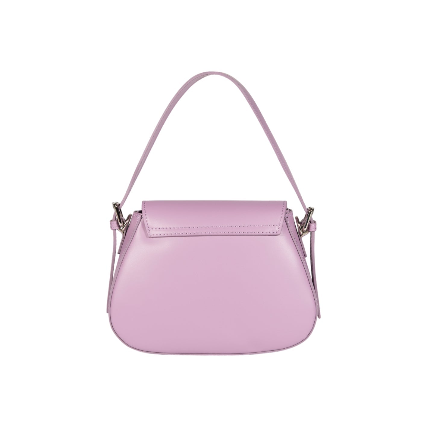 RB1030CI | EMMA Women's Shoulder Bag with flap in Genuine Leather Made in Italy. Shiny Silver metal hardware - Lilac color - Dimensions: cm 24 x 18 x 9 + 14.5 (Handle light)-2