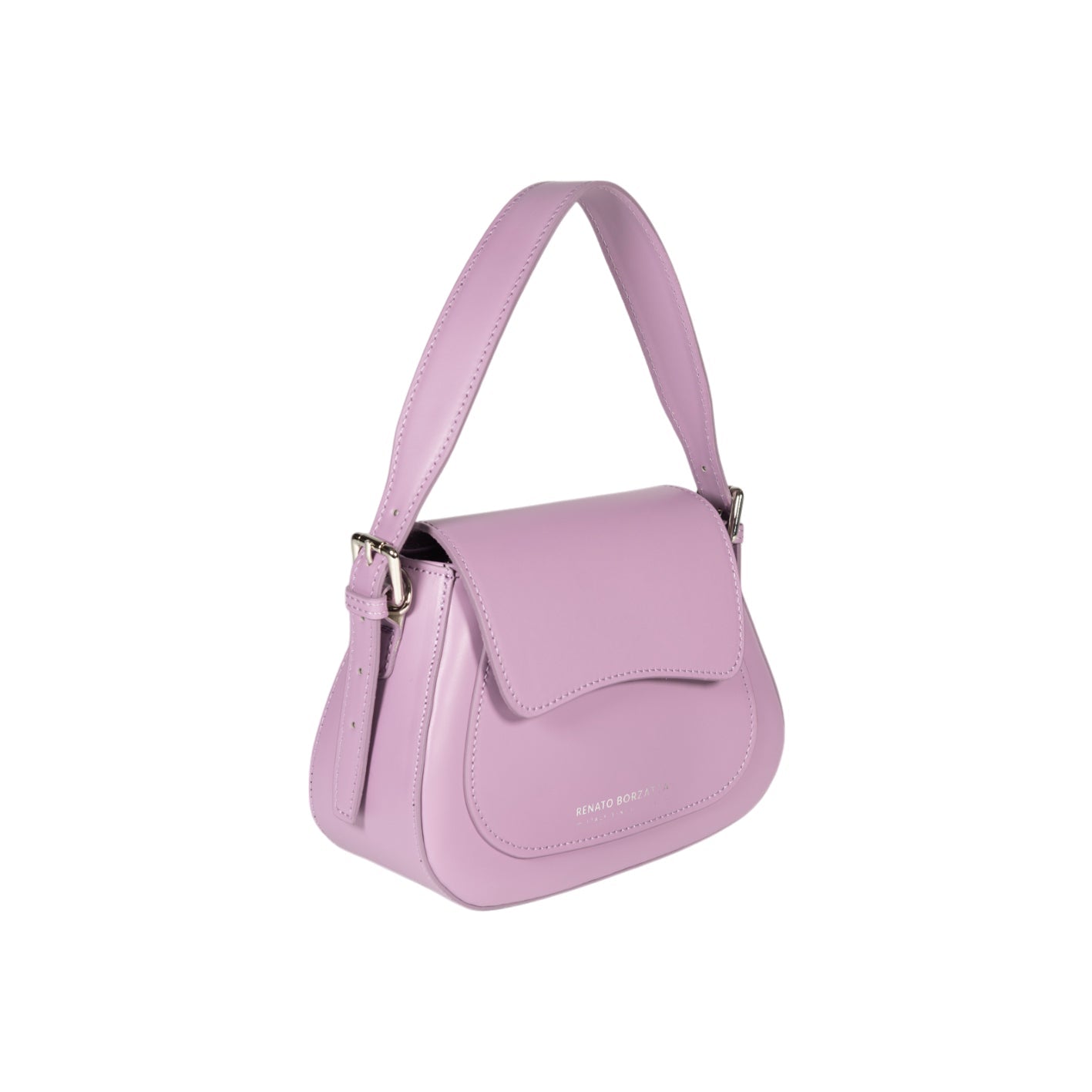 RB1030CI | EMMA Women's Shoulder Bag with flap in Genuine Leather Made in Italy. Shiny Silver metal hardware - Lilac color - Dimensions: cm 24 x 18 x 9 + 14.5 (Handle light)-4