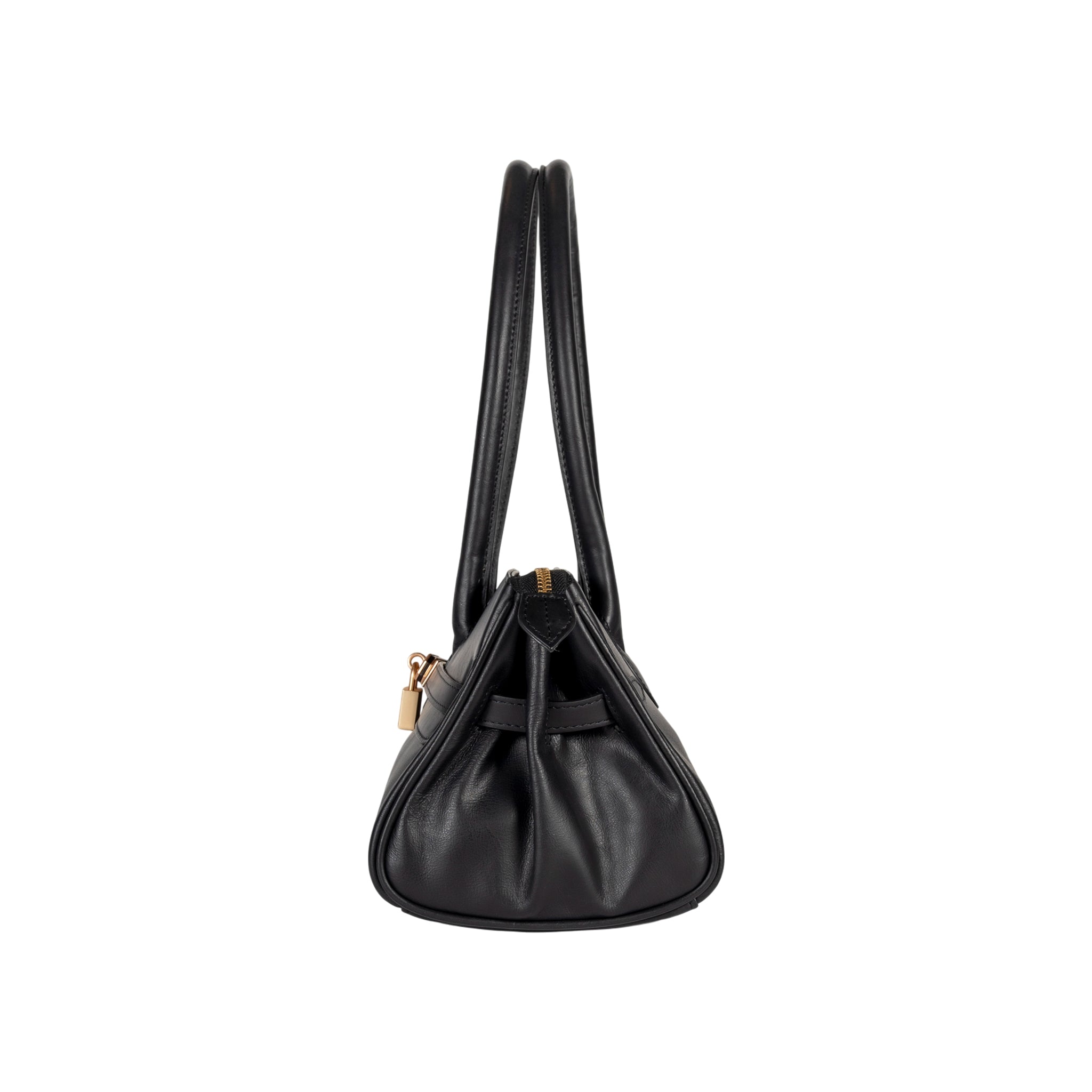 RB1033A | ARIANNA Women's Shoulder Bag in Soft Genuine Sauvage Leather Made in Italy. Matte Gold Metal Accessories. Color: Black. Dimensions: 34 x 15 x 16 + 20 cm (handle drop)-2