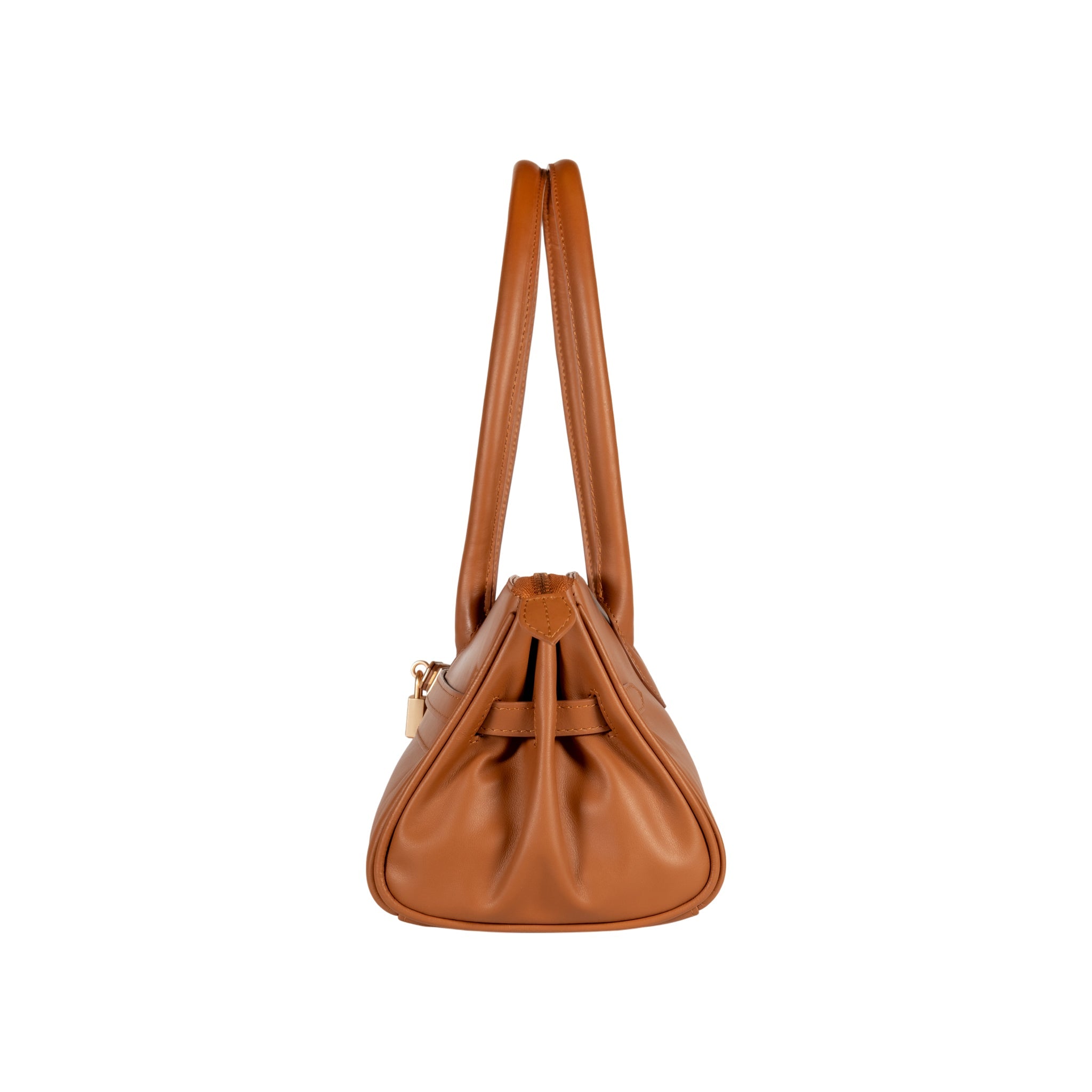 RB1033S | ARIANNA Women's Shoulder Bag in Soft Genuine Sauvage Leather, Made in Italy. Matte Gold Metal Hardware. Cognac Color. Dimensions: 34 x 15 x 16 + 20 cm (Handle Drop)-2