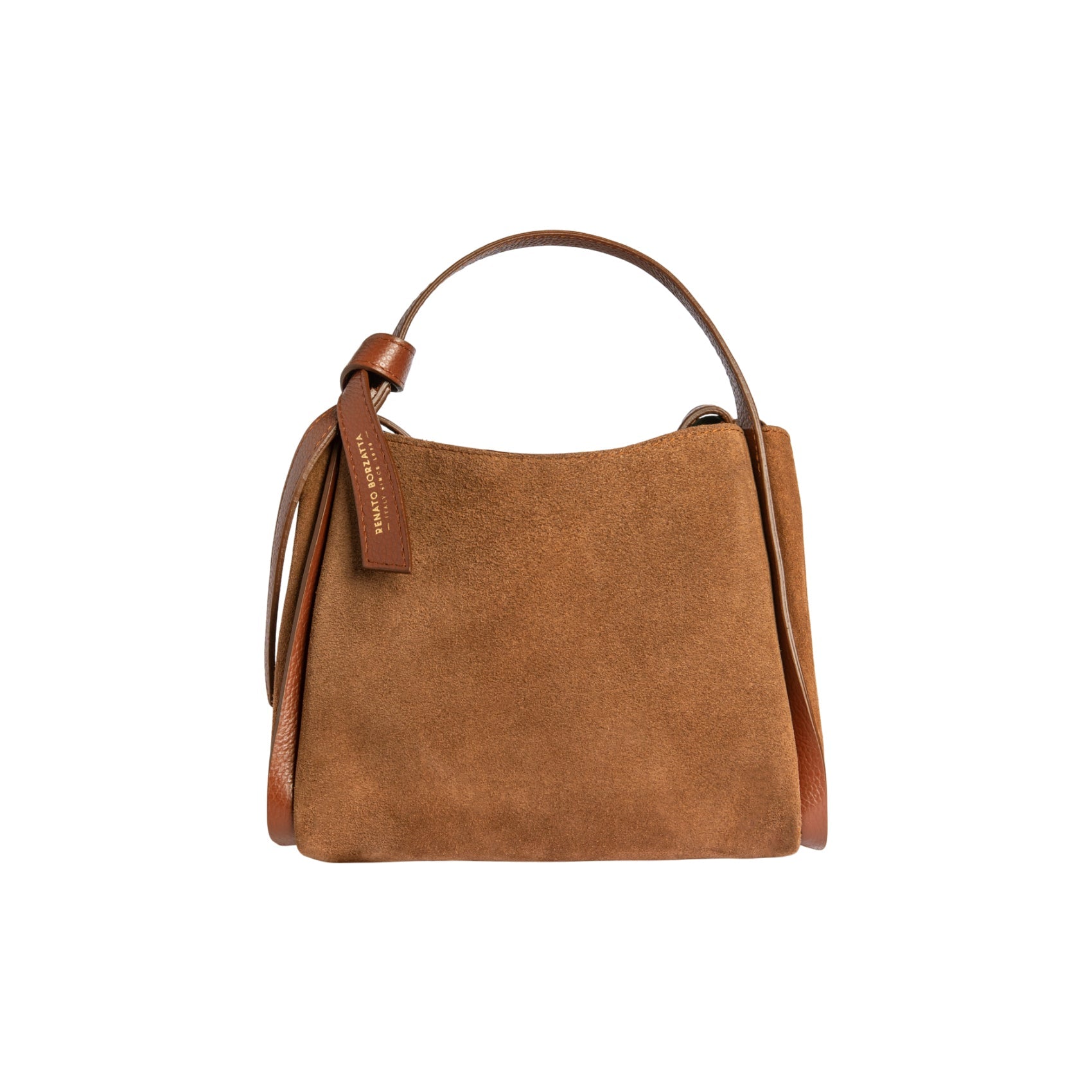 RB1035BI | ALICE Women's Handbag in Genuine Suede, Made in Italy. Polished Gold Metal Hardware. Chestnut Color. Dimensions: 26 x 20 x 15 + 12 cm (Handle Drop)-0