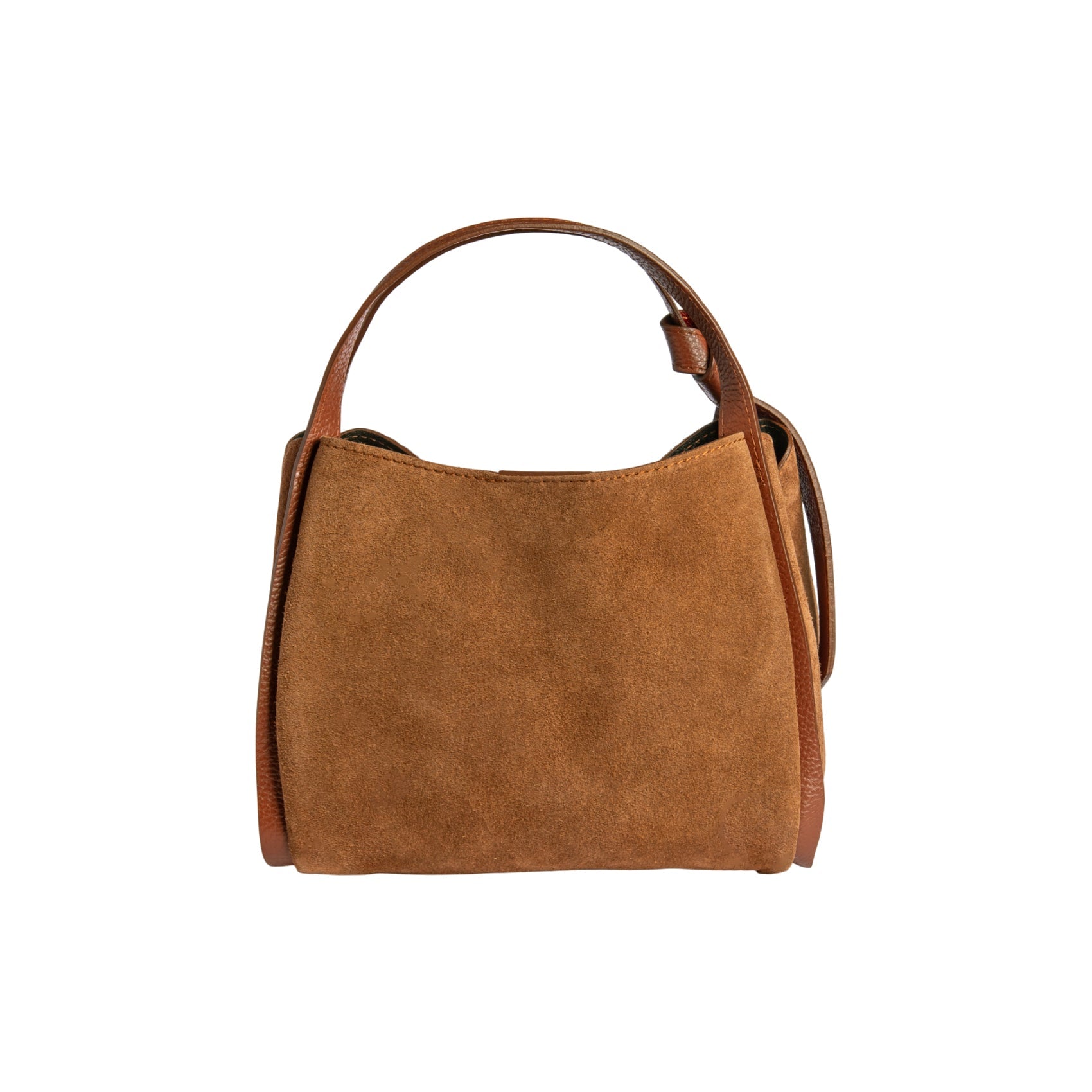 RB1035BI | ALICE Women's Handbag in Genuine Suede, Made in Italy. Polished Gold Metal Hardware. Chestnut Color. Dimensions: 26 x 20 x 15 + 12 cm (Handle Drop)-2