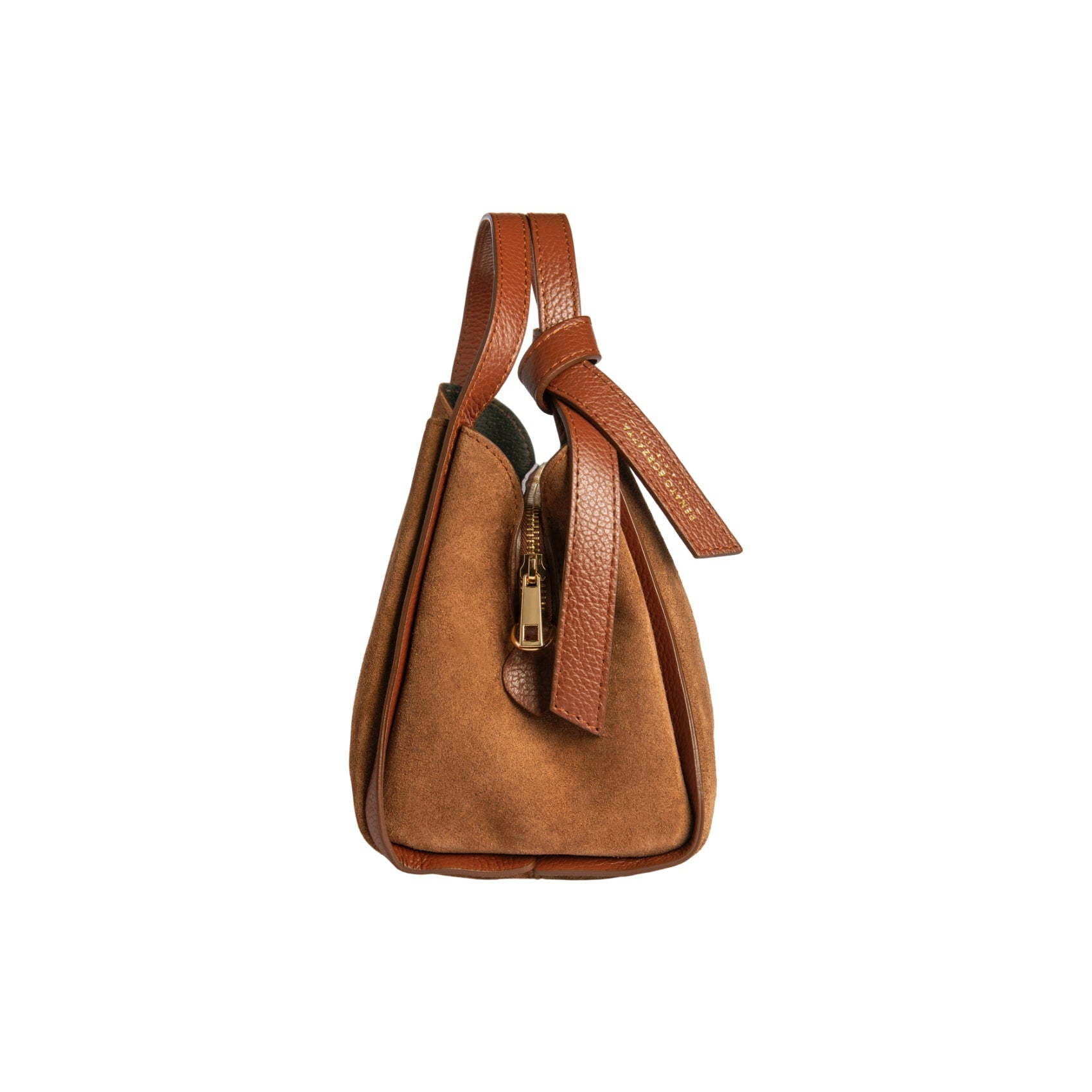 RB1035BI | ALICE Women's Handbag in Genuine Suede, Made in Italy. Polished Gold Metal Hardware. Chestnut Color. Dimensions: 26 x 20 x 15 + 12 cm (Handle Drop)-3