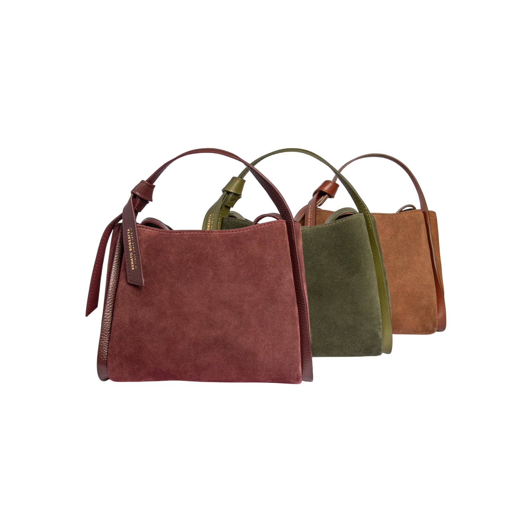 RB1035BI | ALICE Women's Handbag in Genuine Suede, Made in Italy. Polished Gold Metal Hardware. Chestnut Color. Dimensions: 26 x 20 x 15 + 12 cm (Handle Drop)-4