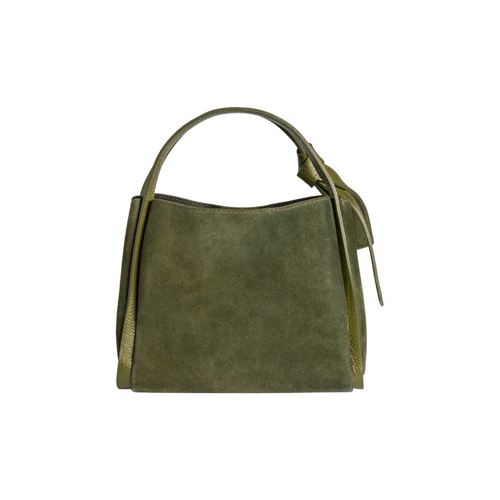 RB1035CR | ALICE Women's Handbag in Genuine Suede, Made in Italy. Polished Gold Metal Hardware. Forest Color. Dimensions: 26 x 20 x 15 + 12 cm (Handle Drop)-2