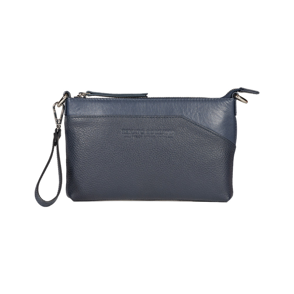 RB2003D | Genuine full-grain leather shoulder/wrist bag, dollar/light grain. Removable shoulder strap and handle. Blue color. Dimensions: 22 x 14 x 2.5 cm. Packaging: Non-Woven Fabric Bag-1