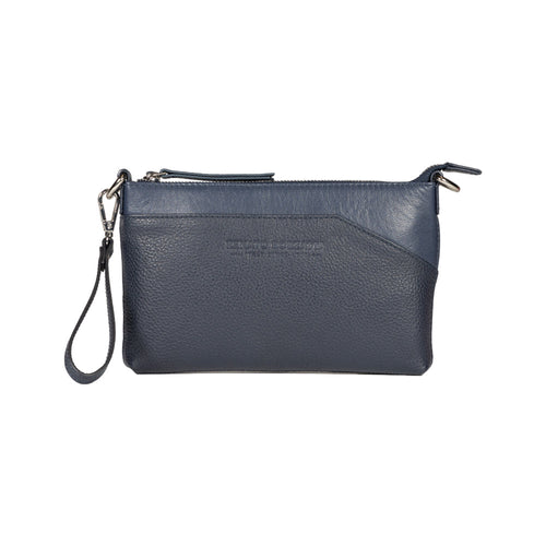 RB2003D | Genuine full-grain leather shoulder/wrist bag, dollar/light grain. Removable shoulder strap and handle. Blue color. Dimensions: 22 x 14 x 2.5 cm. Packaging: Non-Woven Fabric Bag-1