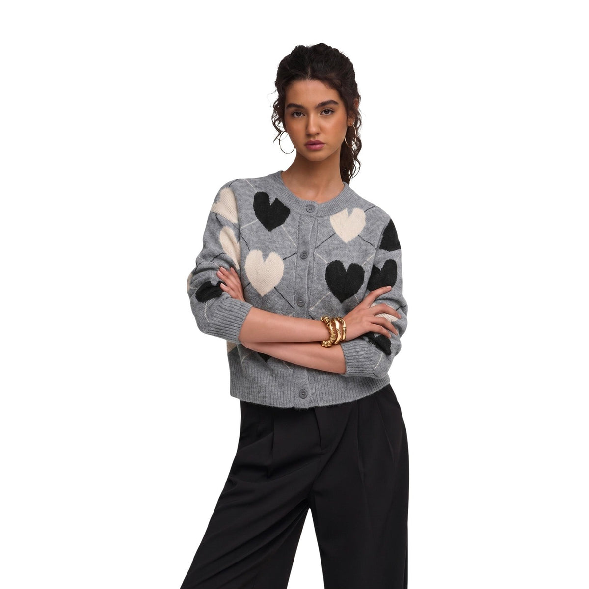 ONLY ONLRITU LS O-NECK JAQ CARDIGAN KNT stickad kofta med hjärtmönster