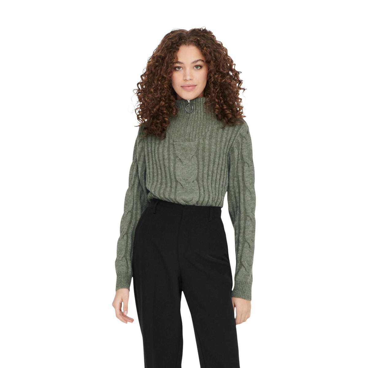 JDY JDYANDREA L/S ZIP CABLE PULLOVE KNT NOOS kabelstickad tröja med dragkedja
