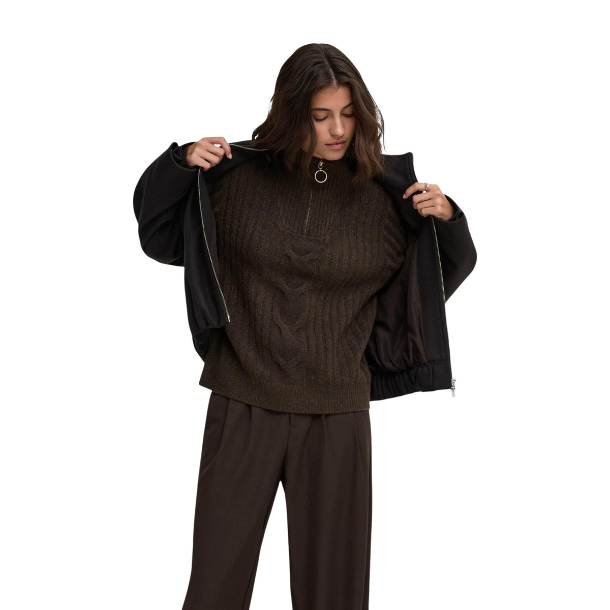 JDY JDYANDREA L/S ZIP CABLE PULLOVE KNT NOOS kabelstickad tröja med dragkedja