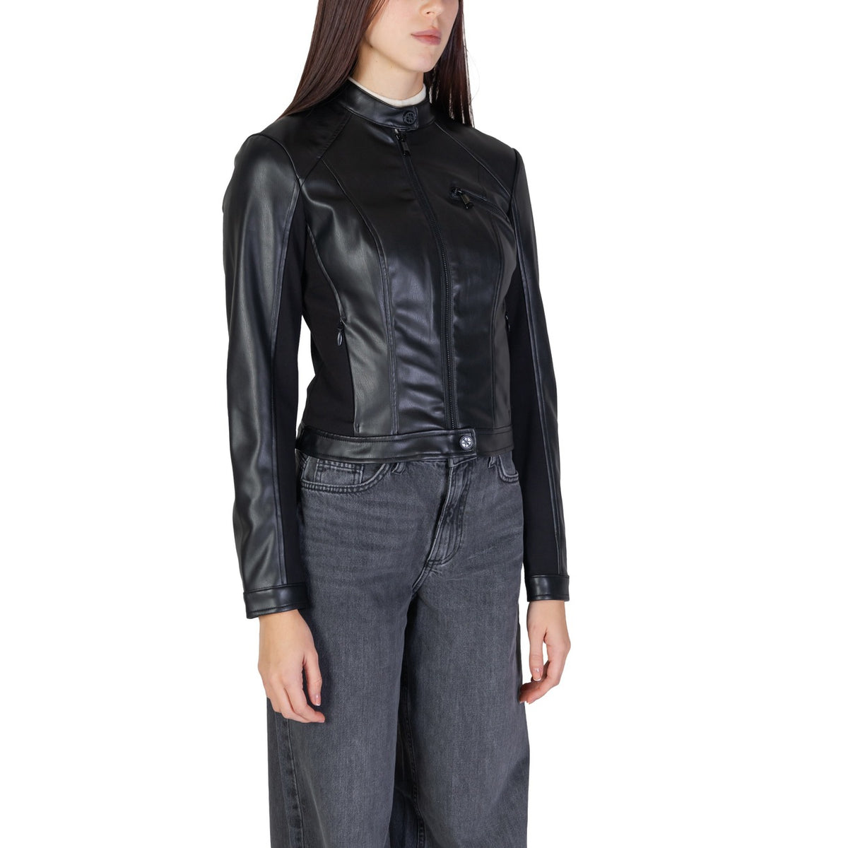Guess svart figurnära jacka med skinnlook