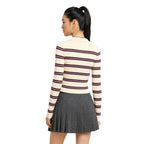 ONLY ONLKAYA LS STRIPE POLO KNT NOOS beige stickad tröja med V-ringning