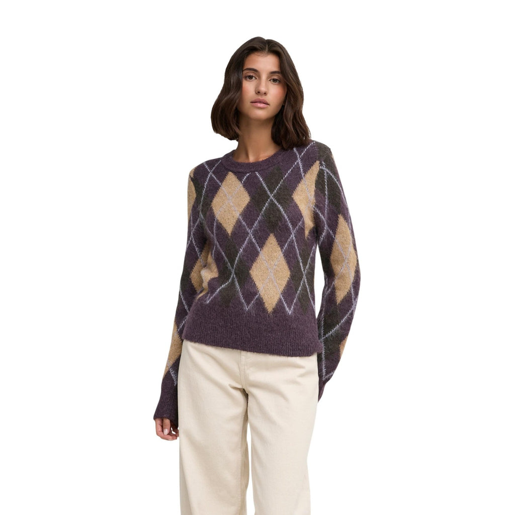 JDY JDYREESE L/S O-NECK ARGYLE PULLOVER KNT stickad tröja med argylemönster