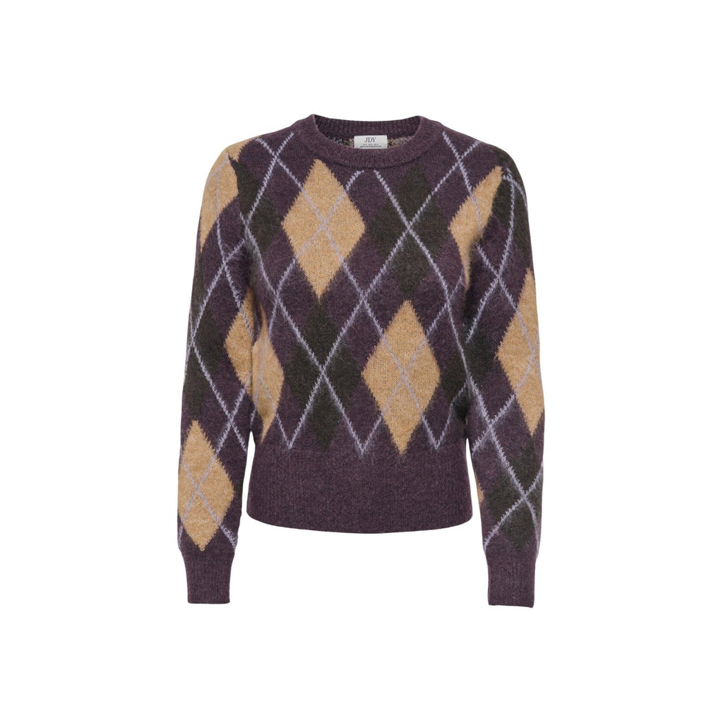JDY JDYREESE L/S O-NECK ARGYLE PULLOVER KNT stickad tröja med argylemönster