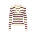 ONLY ONLKAYA LS STRIPE POLO KNT NOOS beige stickad tröja med V-ringning